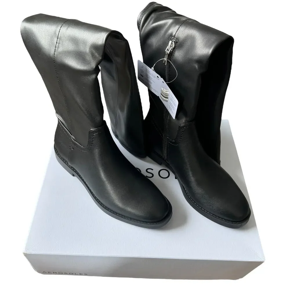 NEW Aerosoles Over the Knee Boots Black Vegan Leather